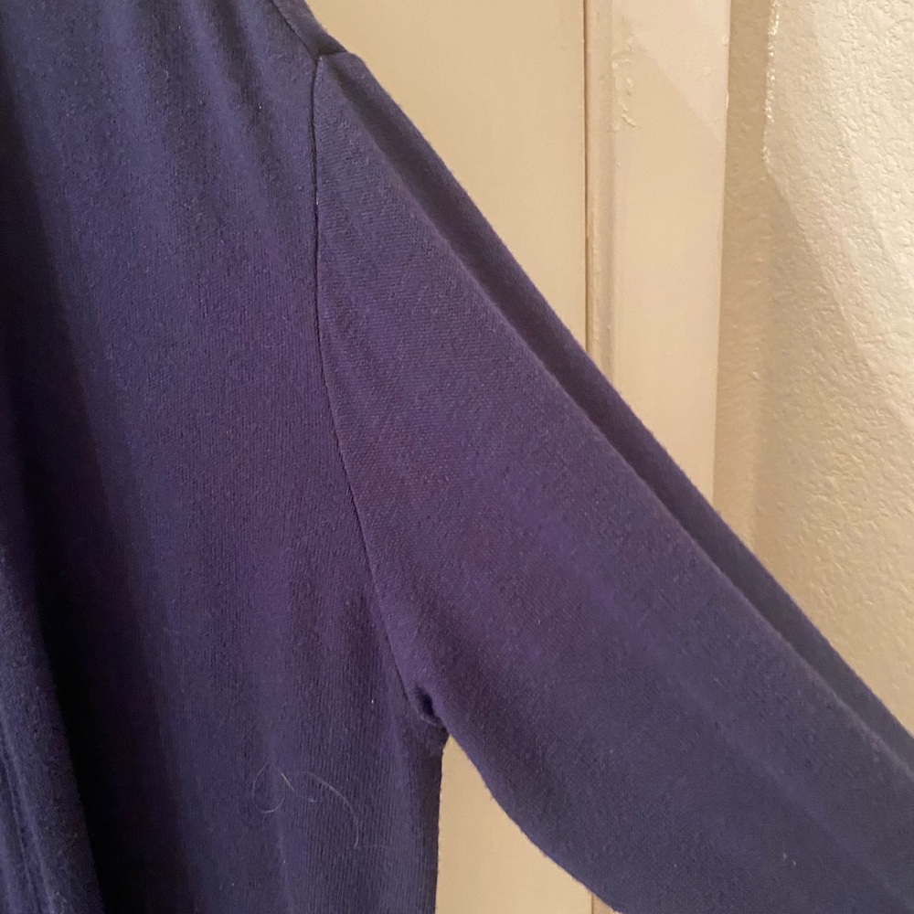 H Halston Navy Blue Open Front Cardigan Duster with Pocket - Picture 6 of 7